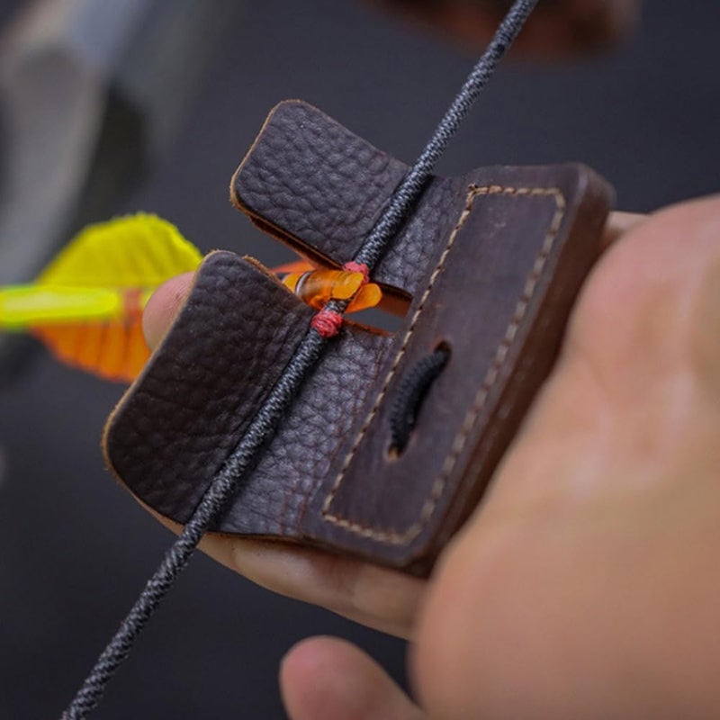 Windfulogo PU Leather Archery Finger Tab Long Bow Hand Protector for Right Hand Brown - Image 5
